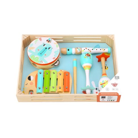 TOOKY TOY Zestaw Instrumenty Muzyczne dla Dzieci Cymbałki Bębenek Flet Marakasy w Skrzyni 6 el.