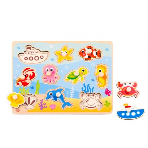 TOOKY TOY Drewniane Puzzle Montessori Morze z Pinezkami Dopasuj Kształty