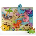 Tooky Toy Drewniane Puzzle Montessori Zwierzątka Dinozaury Dopasuj Kształty