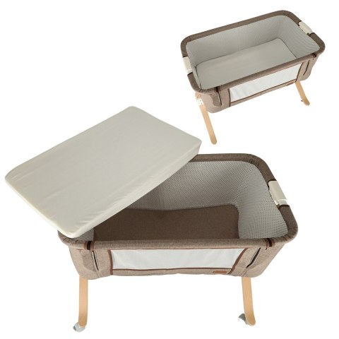 Łóżeczko dostawka dla niemowląt dzieci kołyska drewniana na kółkach kojec brązowy