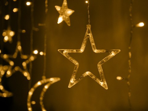 Lampki LED kurtyna księżyc gwiaz 2,5m 138 ciep bez