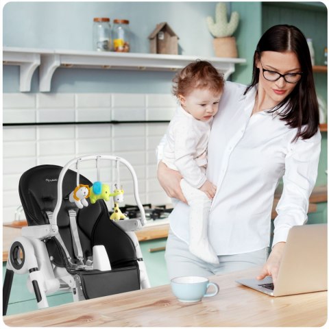 Krzesełko do karmienia ze stolikiem Nukido Belo czarne + pałąk z  