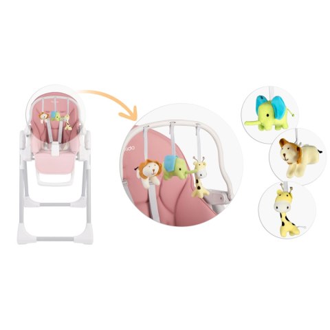 Krzesełko do karmienia ze stolikiem Nukido Belo różowe + pałąk z  