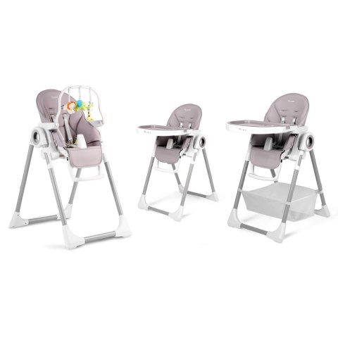 Krzesełko do karmienia ze stolikiem Nukido Belo wrzosowe + pałąk z  