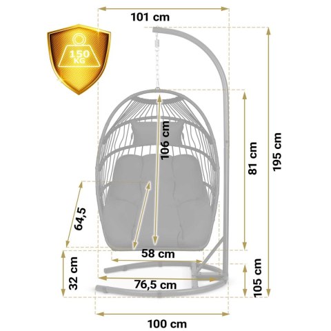 Fotel ogrodowy wiszący Luisiana czarny + czarne poduszki Sofotel
