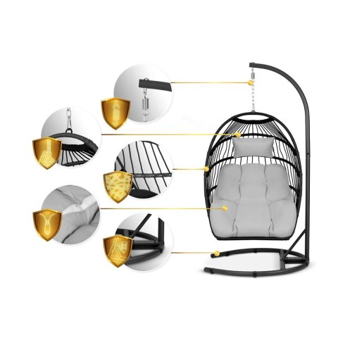Fotel ogrodowy wiszący Luisiana czarny + szare poduszki Sofotel