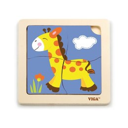 Viga Klocki drewniane  51319 Puzzle na podkładce - Żyrafa