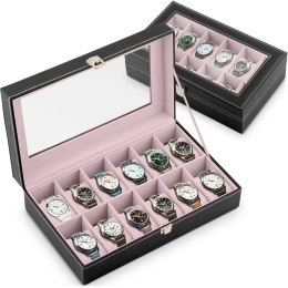 Szkatułka na 12 zegarków Massido MS-710 czarno-łososiowa