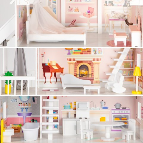 Drewniany domek dla lalek xxl Rezydencja pudrowa ECOTOYS Drewniany domek dla lalek xxl Rezydencja pudrowa ECOTOYS