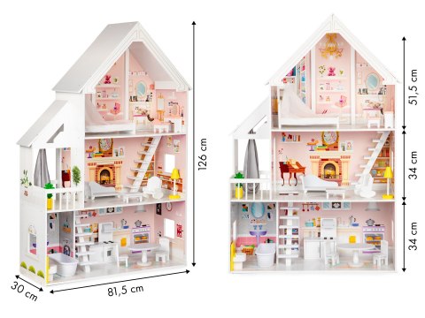Drewniany domek dla lalek xxl Rezydencja pudrowa ECOTOYS Drewniany domek dla lalek xxl Rezydencja pudrowa ECOTOYS
