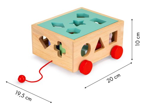 Drewniany wózek sorter z klockami - kostka edukacyjna dla dzieci 