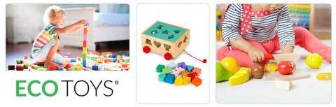 Drewniany wózek sorter z klockami - kostka edukacyjna dla dzieci 