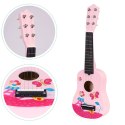Gitara dla dzieci drewniana metalowe struny kostka- różowa 
