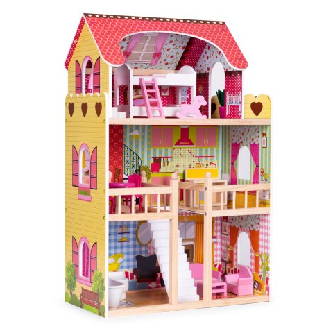 Drewniany domek dla lalek mebelki 3 piętra ECOTOYS Drewniany domek dla lalek mebelki 3 piętra ECOTOYS