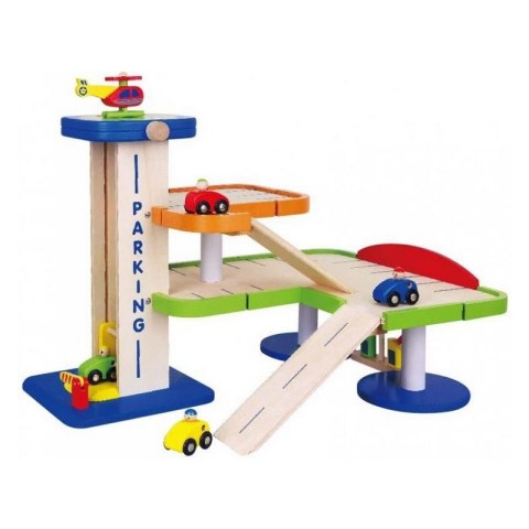 Duży Drewniany Dwupoziomowy garaż z akcesoriami Car Service Viga Toys