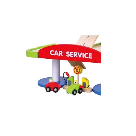 Duży Drewniany Dwupoziomowy garaż z akcesoriami Car Service Viga Toys
