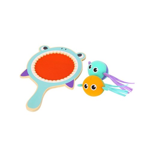 Tooky Toy Gra Zręcznościowa dla Dzieci Drewniana Paletka Rekin + 2 Rybki na Rzep do Łapania
