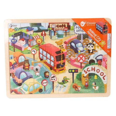 CLASSIC WORLD Drewniane Puzzle Miasto Zwierząt 48 el.
