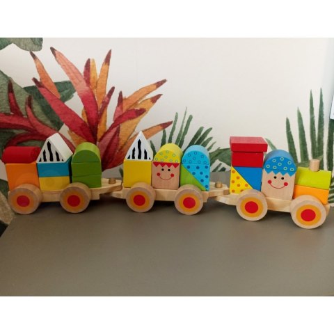 TOOKY TOY Drewniana Kolejka Pociąg Klocki + 2 Wagoniki 26 el.