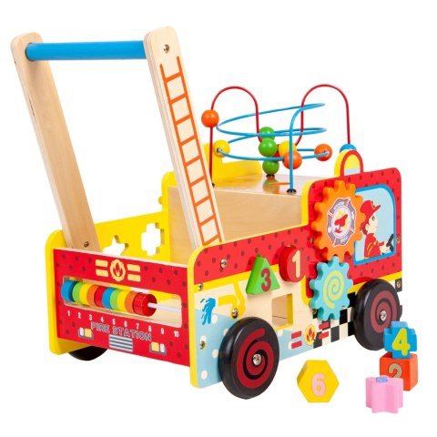 Drewniany pchacz edukacyjny straż pożarna + klocki 