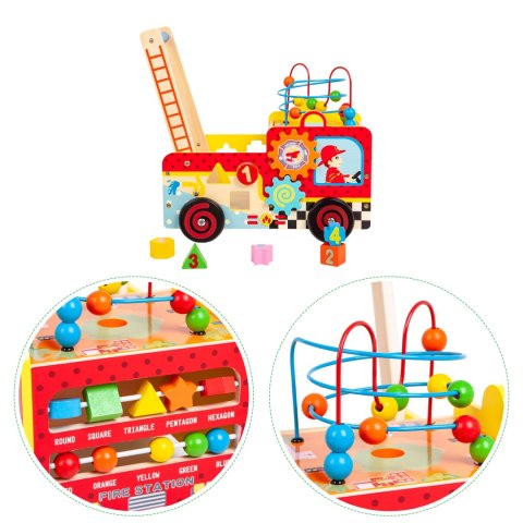 Drewniany pchacz edukacyjny straż pożarna + klocki 