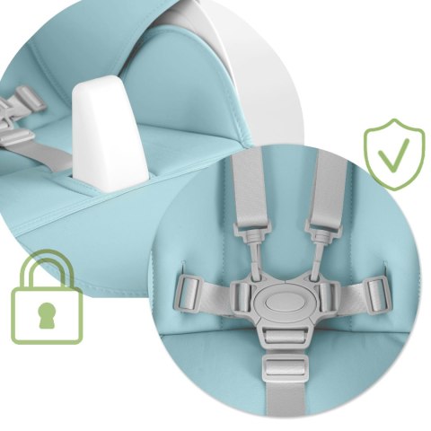 Krzesełko do karmienia ze stolikiem, leżaczek Belo + pałąk z