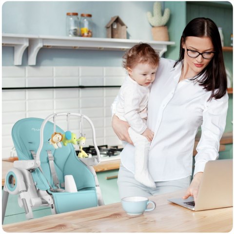 Krzesełko do karmienia ze stolikiem, leżaczek Belo + pałąk z