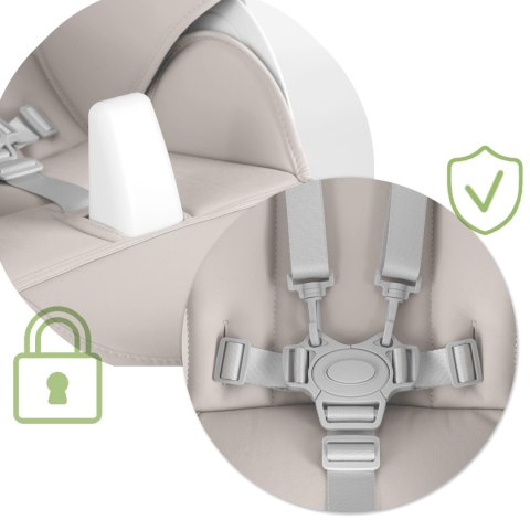 Krzesełko do karmienia ze stolikiem, leżaczek Belo szare + pałąk z  