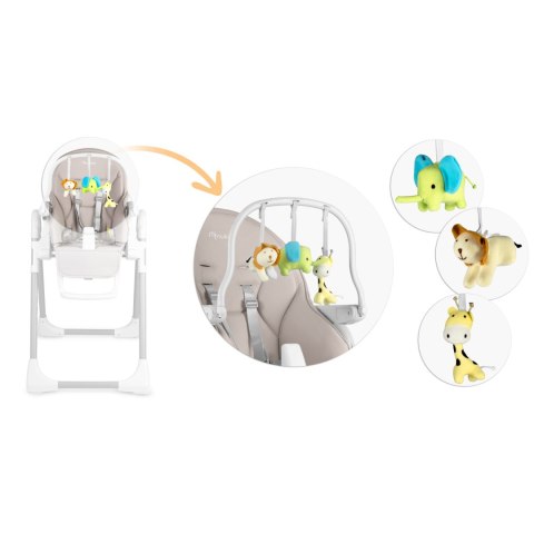 Krzesełko do karmienia ze stolikiem, leżaczek Belo szare + pałąk z  