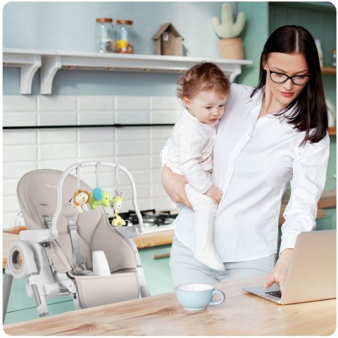 Krzesełko do karmienia ze stolikiem, leżaczek Belo szare + pałąk z  