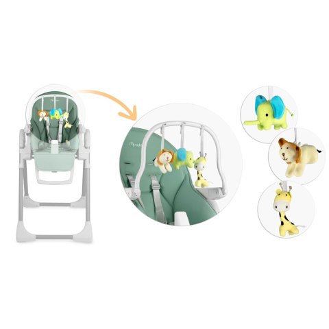 Krzesełko do karmienia ze stolikiem, leżaczek Belo zielone + pałąk z  