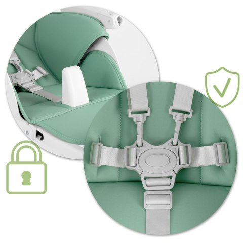 Krzesełko do karmienia ze stolikiem, leżaczek Belo zielone + pałąk z  