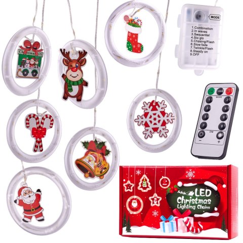 Lampki LED kurtyna Boże Narodzenie w kółkach 3m na baterie pilot