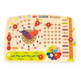 Drewniana tablica manipulacyjna dla dzieci kalendarz zegar ECOTOYS
