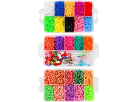 Gumki 15000 DUŻY Zestaw XXL Do Robienia Tworzenia Bransoletek Naszyjników Koraliki Zawieszki + Kuferek