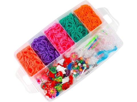 Gumki 15000 DUŻY Zestaw XXL Do Robienia Tworzenia Bransoletek Naszyjników Koraliki Zawieszki + Kuferek