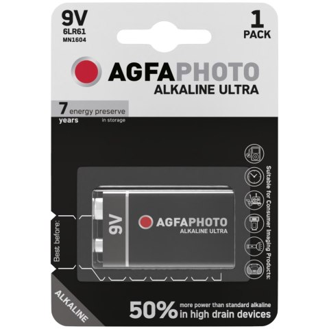 1x bateria agfaphoto ultra 9v 6lr61 alkaliczna