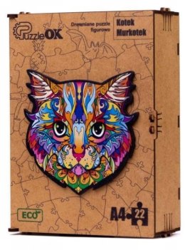 Puzzle drewniane układanka kot kotek kolorowy