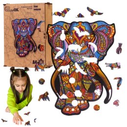 Puzzle drewniane układanka słoń słonik kolorowy