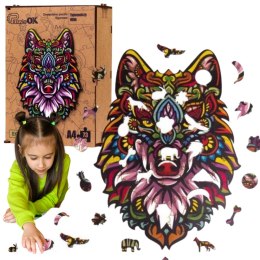 Puzzle drewniane układanka tajemniczy wilk kolorow