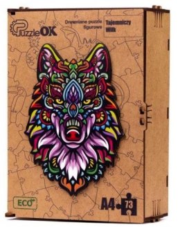 Puzzle drewniane układanka tajemniczy wilk kolorow