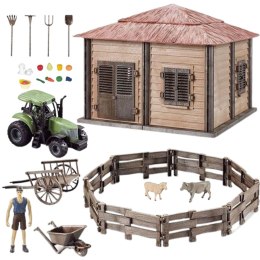 Duża farma domek rolnika traktor zestaw narzędzi zwierzęta figurka rolnika