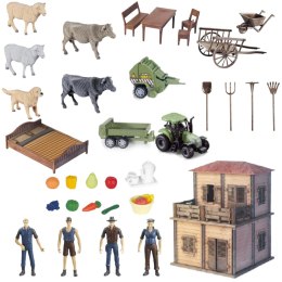  farma figurki rolników i gosposia domek narzędzia rolnicze zagroda