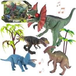 Duży zestaw 4 figurek dinozaurów 2 drzewka światło dżwięk dinozaury dino