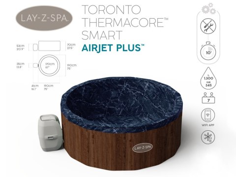 Bestway hydromasaż Lay-Z-Spa Toronto 5-7os 190cm WiFi 2024 60163 Bestway hydromasaż Lay-Z-Spa Toronto 5-7os 190cm WiFi 2024 60163