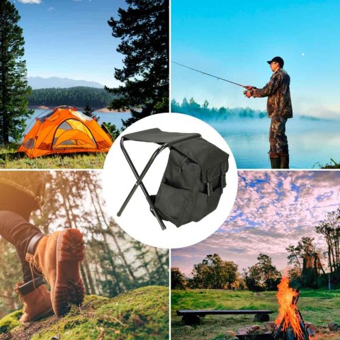 Krzesło turystyczne bez oparcia wędkarskie czarne