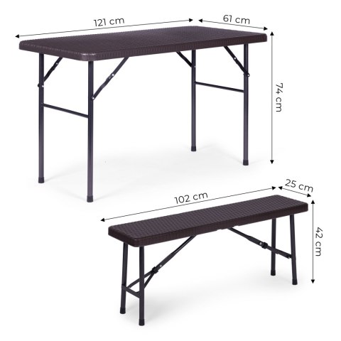 Zestaw cateringowy stół 120 cm 2 ławki komplet bankietowy - brązowy Zestaw cateringowy stół 120 cm 2 ławki komplet bankietowy - brązowy
