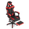 Fotel gamingowy kubełkowy krzesło biurowe z regulacją i poduszkami podnóżek czerwone