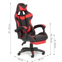 Fotel gamingowy kubełkowy krzesło biurowe z regulacją i poduszkami podnóżek czerwone