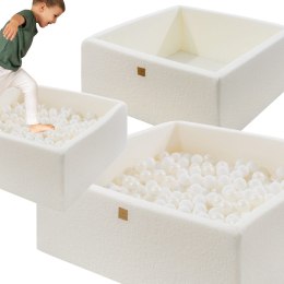 MeowBaby® Boucle Biały Kwadratowy Basen dla Dziecka 110x110x40cm/ 400 Piłek 7cm/ Biały/ Perłowy